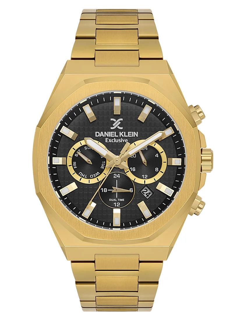 DANIEL KLEIN Men's Stainless Steel Gold Alloy Case Analog Black Round Emboss Dial Japanese Quartz Exclusive 50 Meters Water Resistant